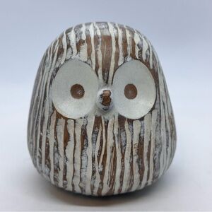 Chubby Night Owl Decor Statue Bookshelf Accent Rustic Brown and White 4” Tall